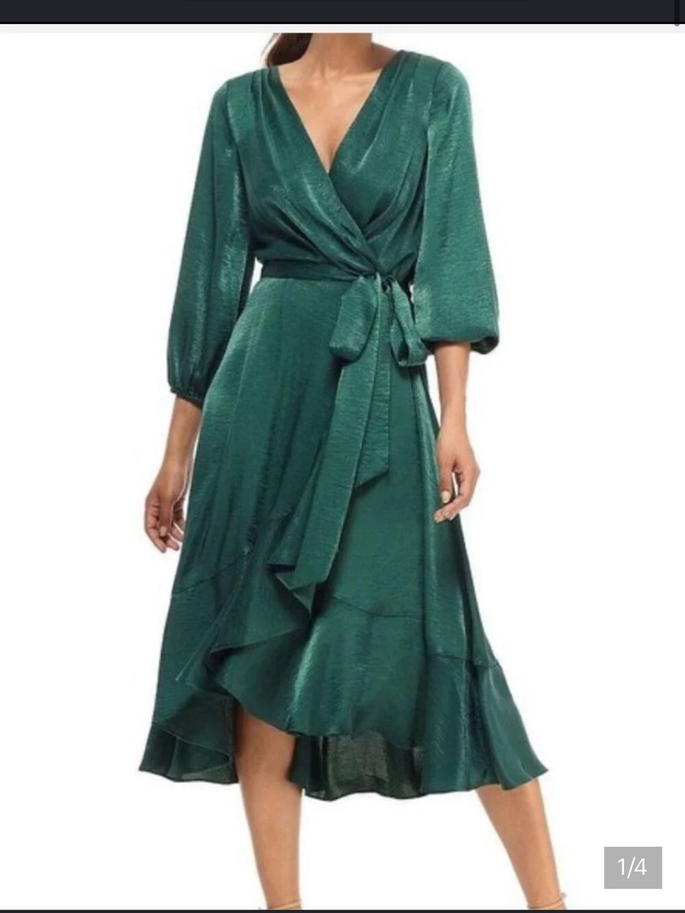 Gal Meets Glam Emerald Green Wrap High-Low Midi Dress Jennifer satin size 8